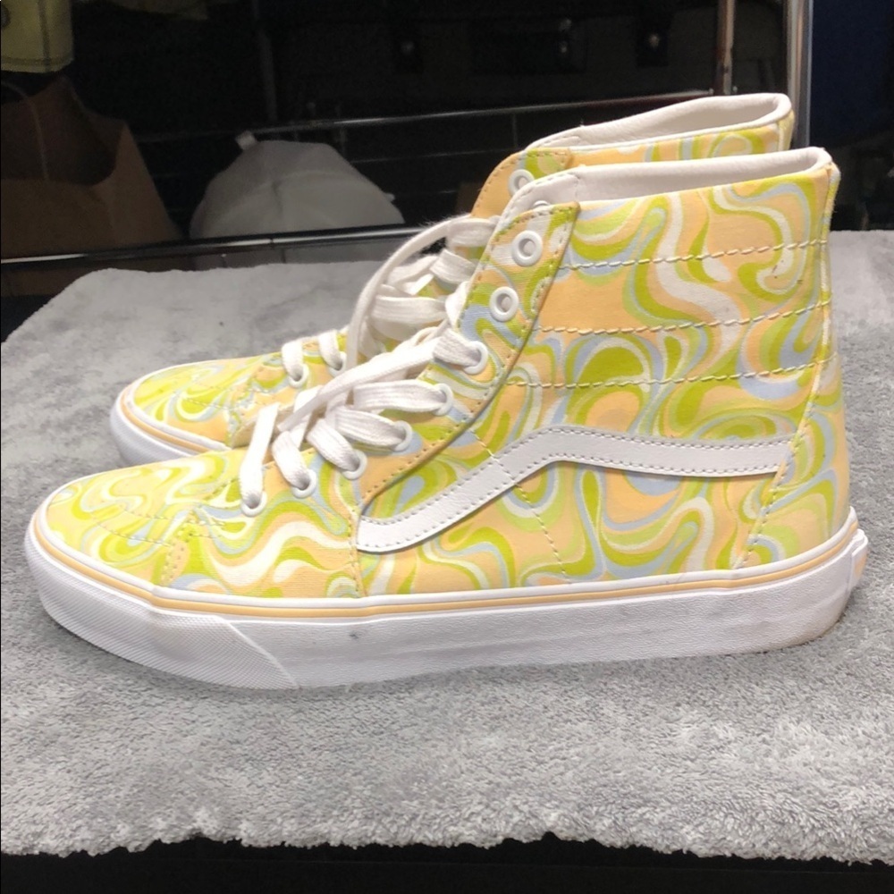 Vans Yellow and Green Swirl Patterned High-Top Sneakers - Picture 1 of 7